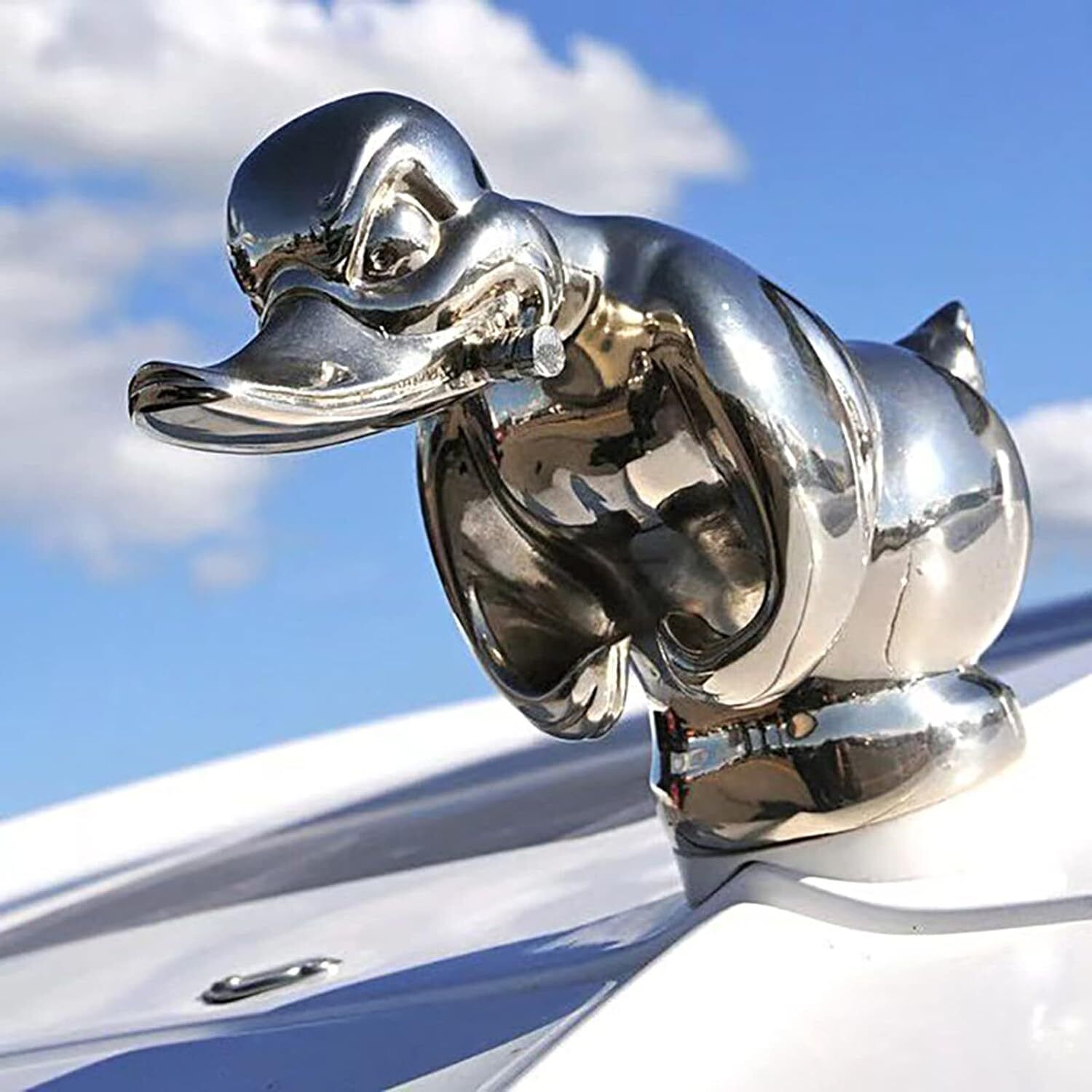 Angry Duck Hood Ornament, 3D Car Chromed Metal Ornament Silver 