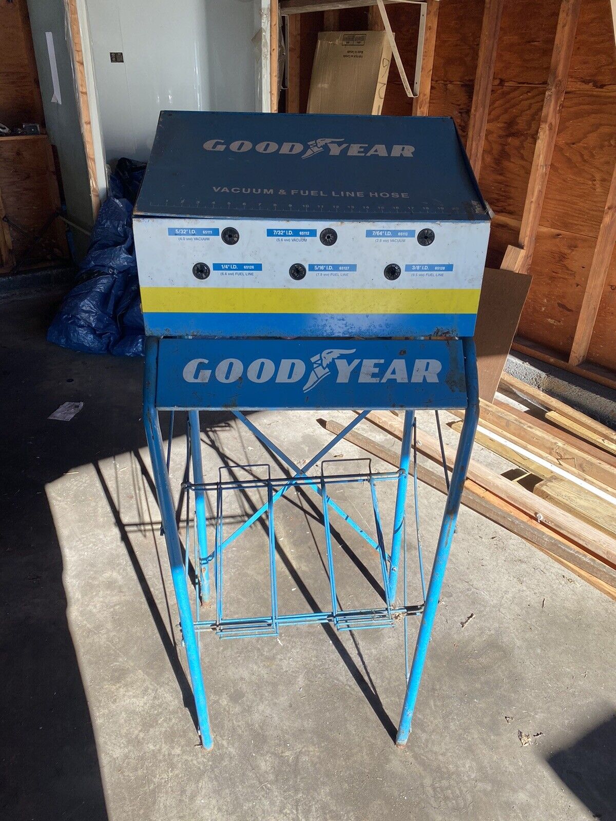 Vintage Goodyear Vacuum & Fuel Line Hose Store Metal Display Cabinet With Stand