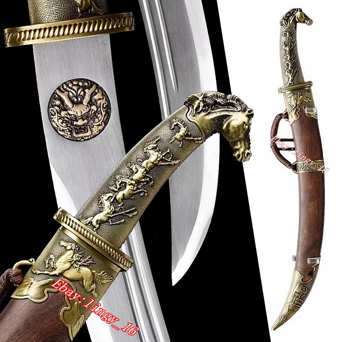 Mongolian Dao Horse Head Sword Chinese 1095High Carbon Steel Sharp Cavalry Saber