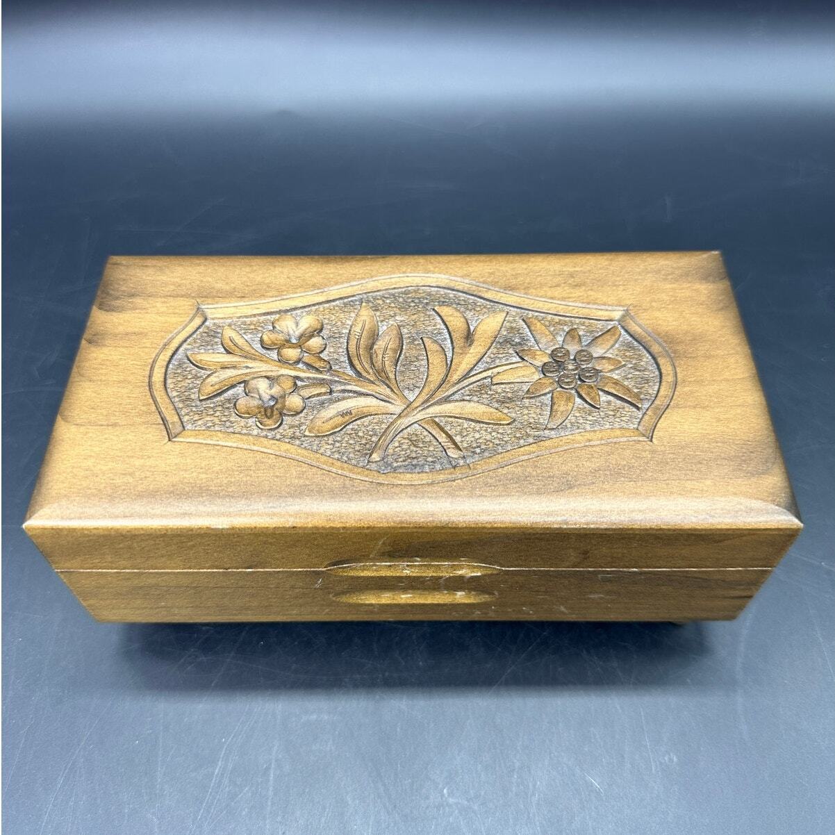 Vintage Swiss Music Box Wood Flowers Carved Dr Shivago 
