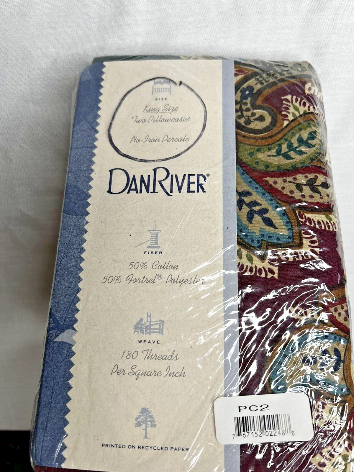VTG Dan River Percale King Paisley Medallion Maroon Pillowcases *NEW* USA