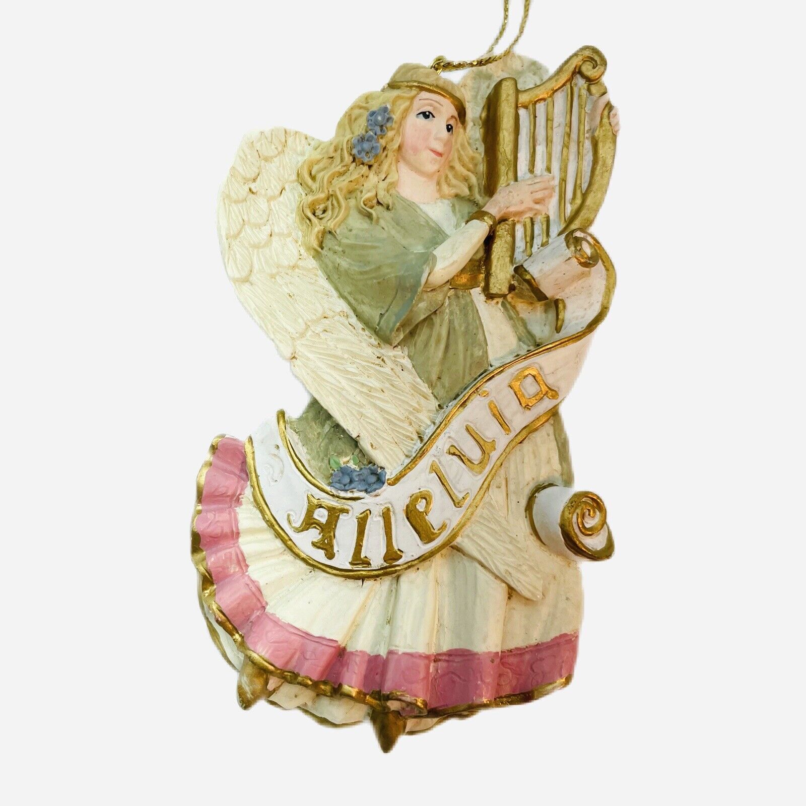 Vintage Gold &Cream Angel Playing Harp Old World Christmas Ornament Hand Painted
