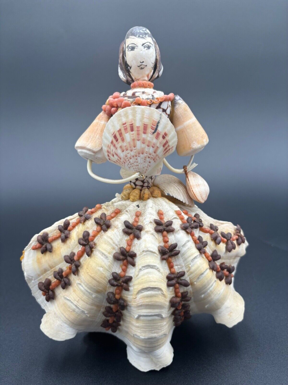 Unique Hand Crafted Sea Shell Doll Folk Art Lady Figurine 9.5\