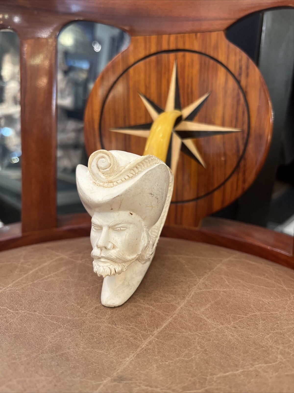 Vintage Turkish Block Meerschaum Carved Pipe Man With Beard And Hat Pirate?