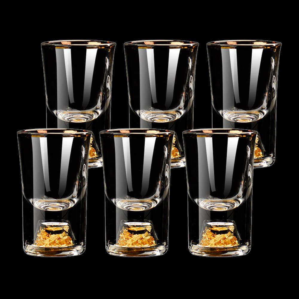 6 Pack 10Ml (0.33 Oz) Shot Glasses, Crystal Shot Glass Set Decorated with 24K Go