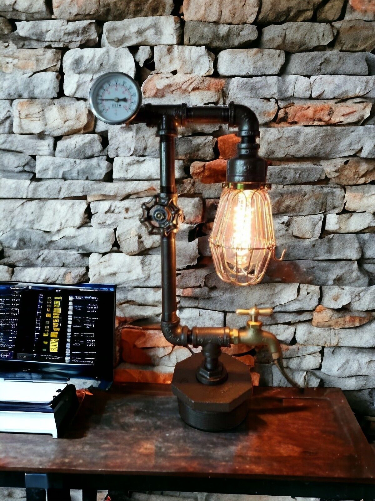 Rustic Industrial Pipe Lamp Table lamp on metal bushing