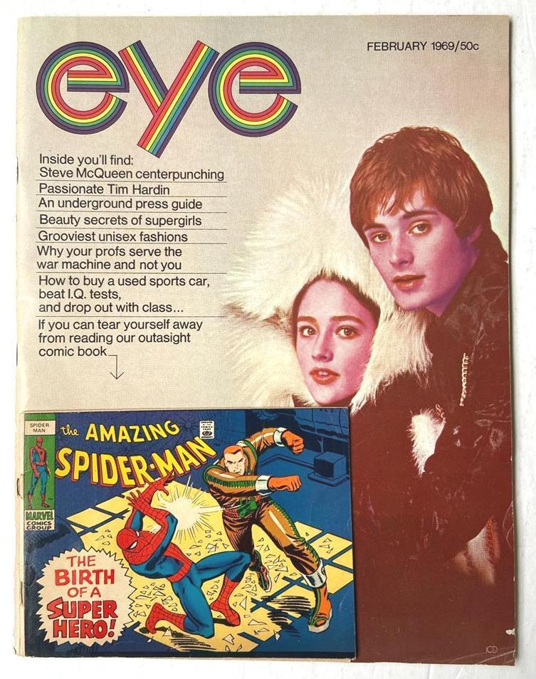 Eye Magazine Feb 1969 w/ Mini Amazing Spiderman Attached to Cover + R Crumb Art