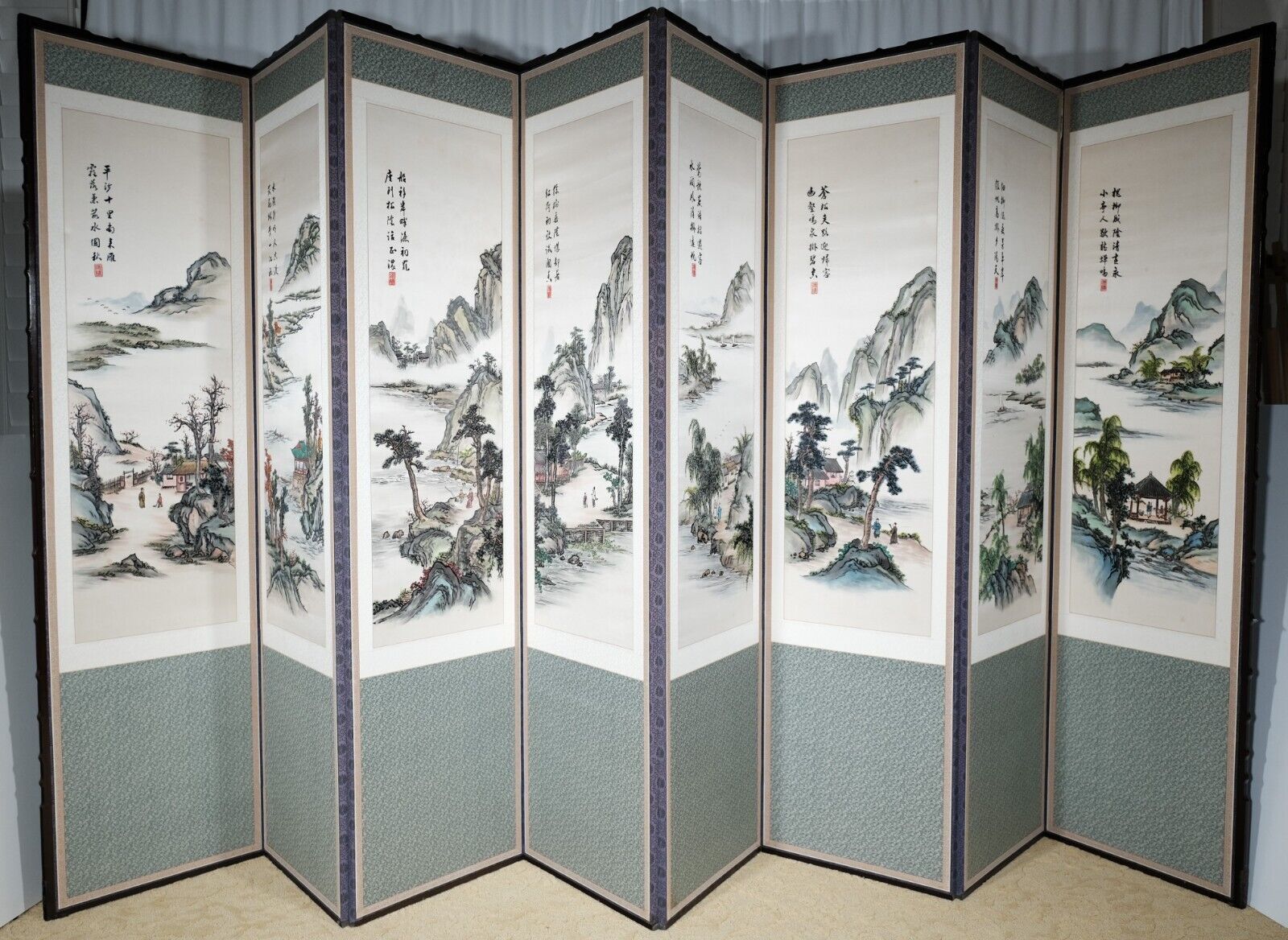 Asian 8-Panel Original Hand Signed & Painted Room Divider Early / Mid 20th c.