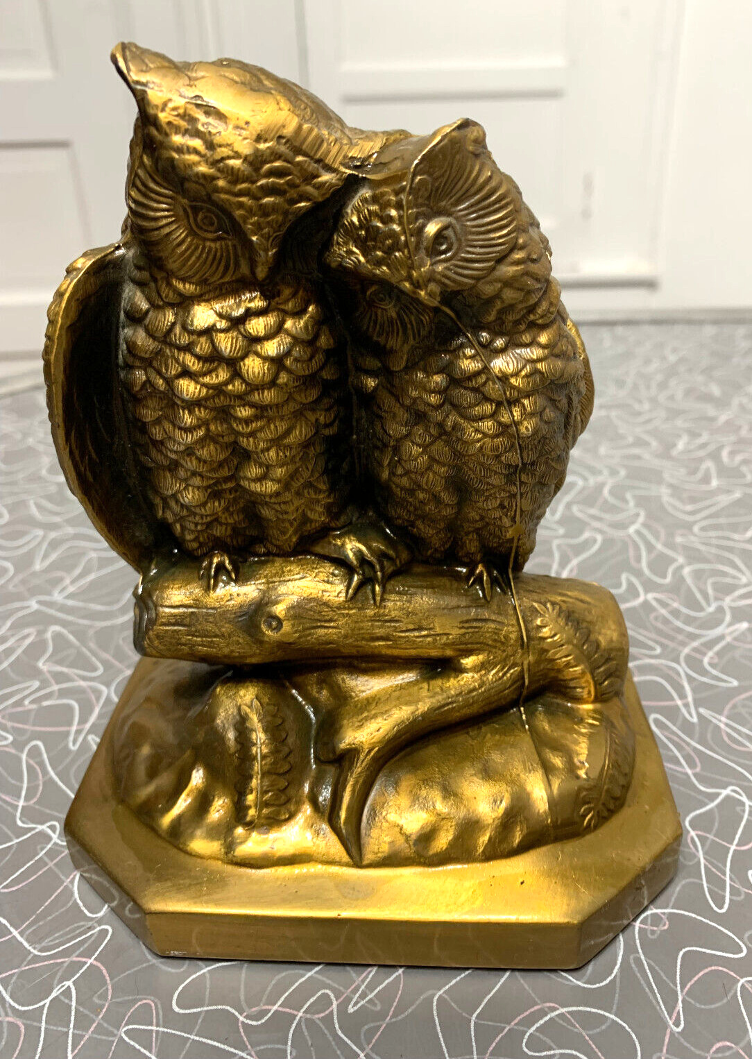 Vintage Brass Owls On Branch Heavy Bookend PMC Philadelphia Manufacturing