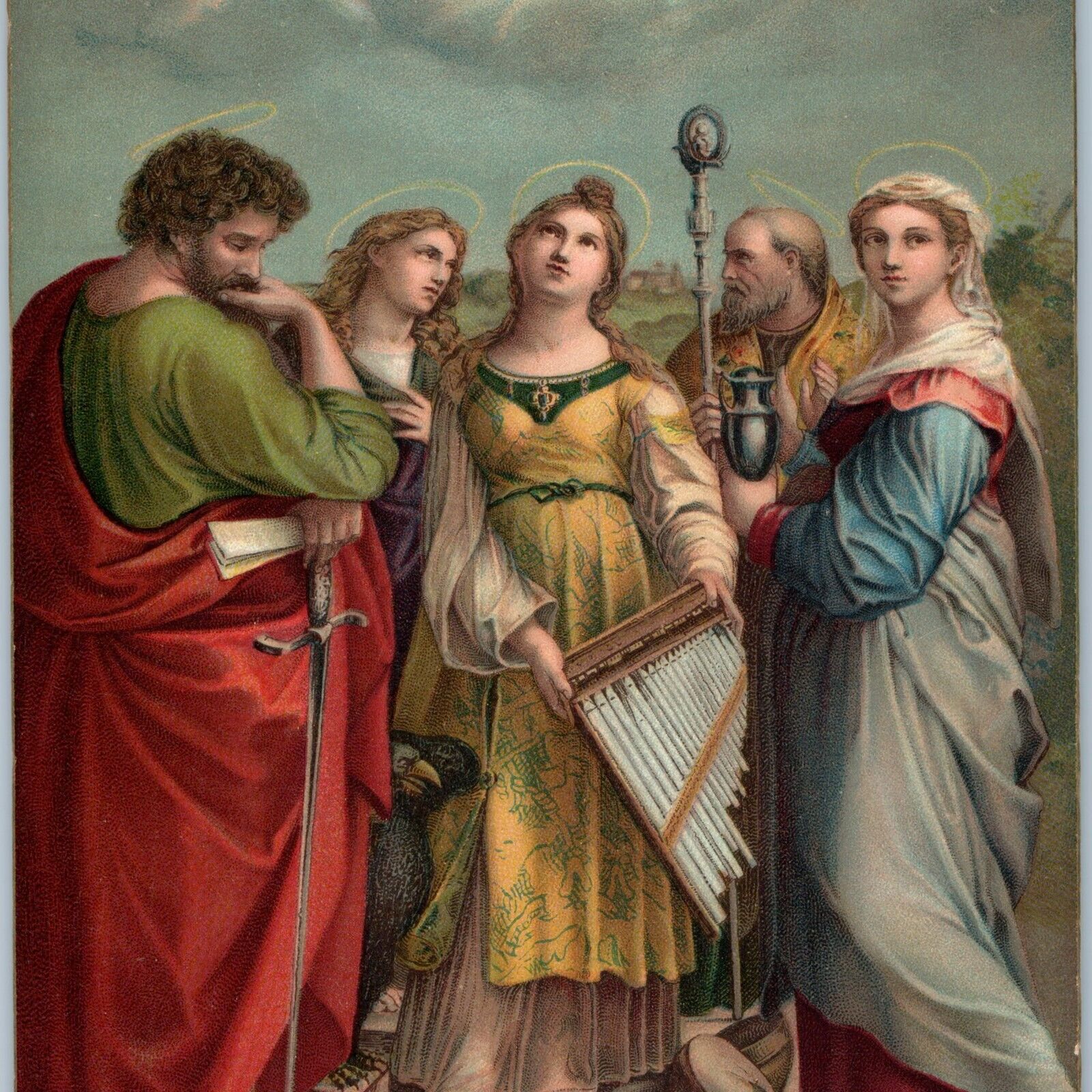 c1910s Lithograph 1518 Ecstasy St. Cecilia by Raphael Painting Copy Stengel A191