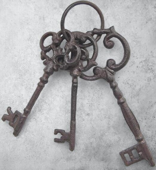 Antique Style Jailer's or Church Skeleton Keys on Ring Victorian Decor Set of 3