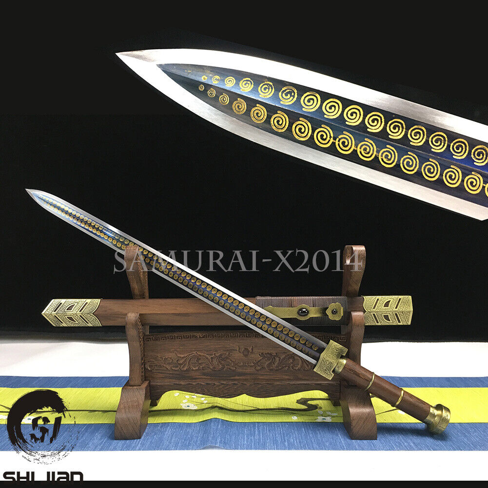 Traditional Auspicious Chinese Sword Han Dynasty Ruyi Jian Damascus Folded Steel