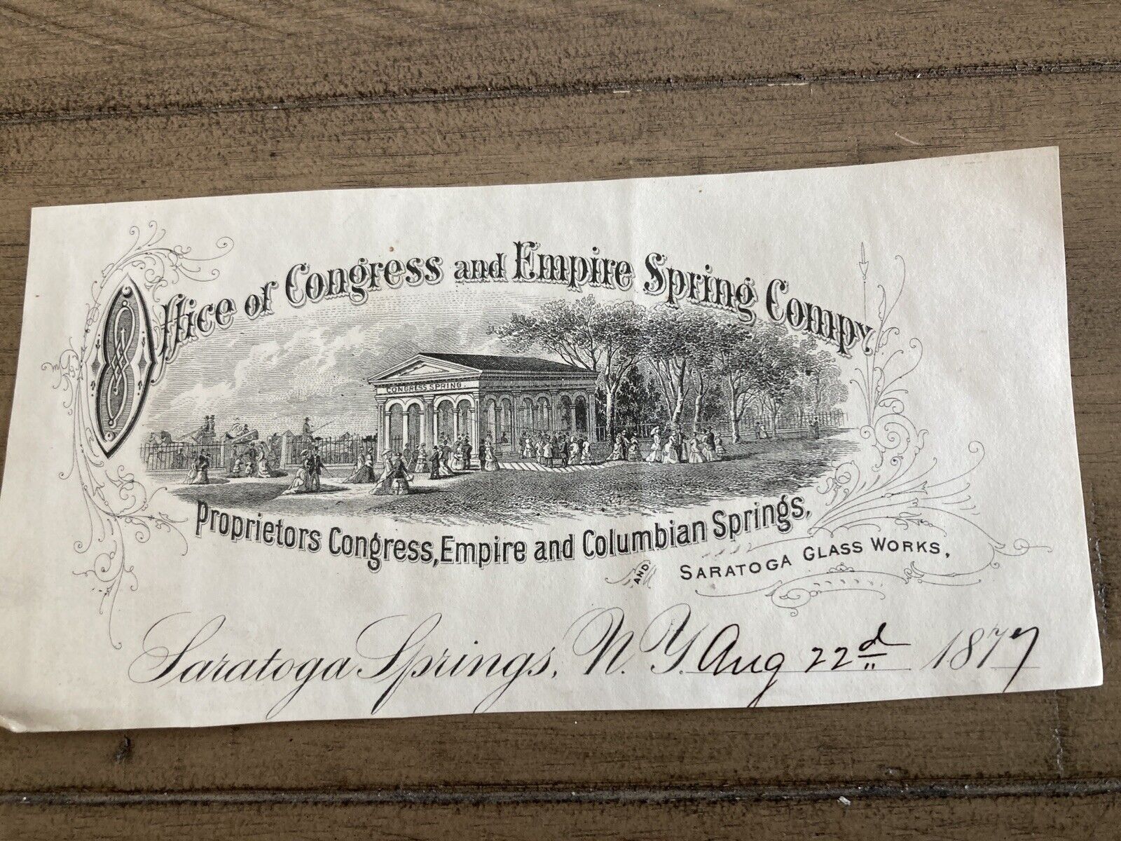 1877 Advertising Engraving Congress & Empire Spring Co Saratoga NY