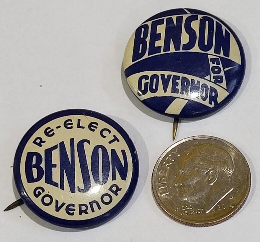 Two 1936 Benson Governor Minnesota Campaign Pins Pinback Buttons Midwest Novelty