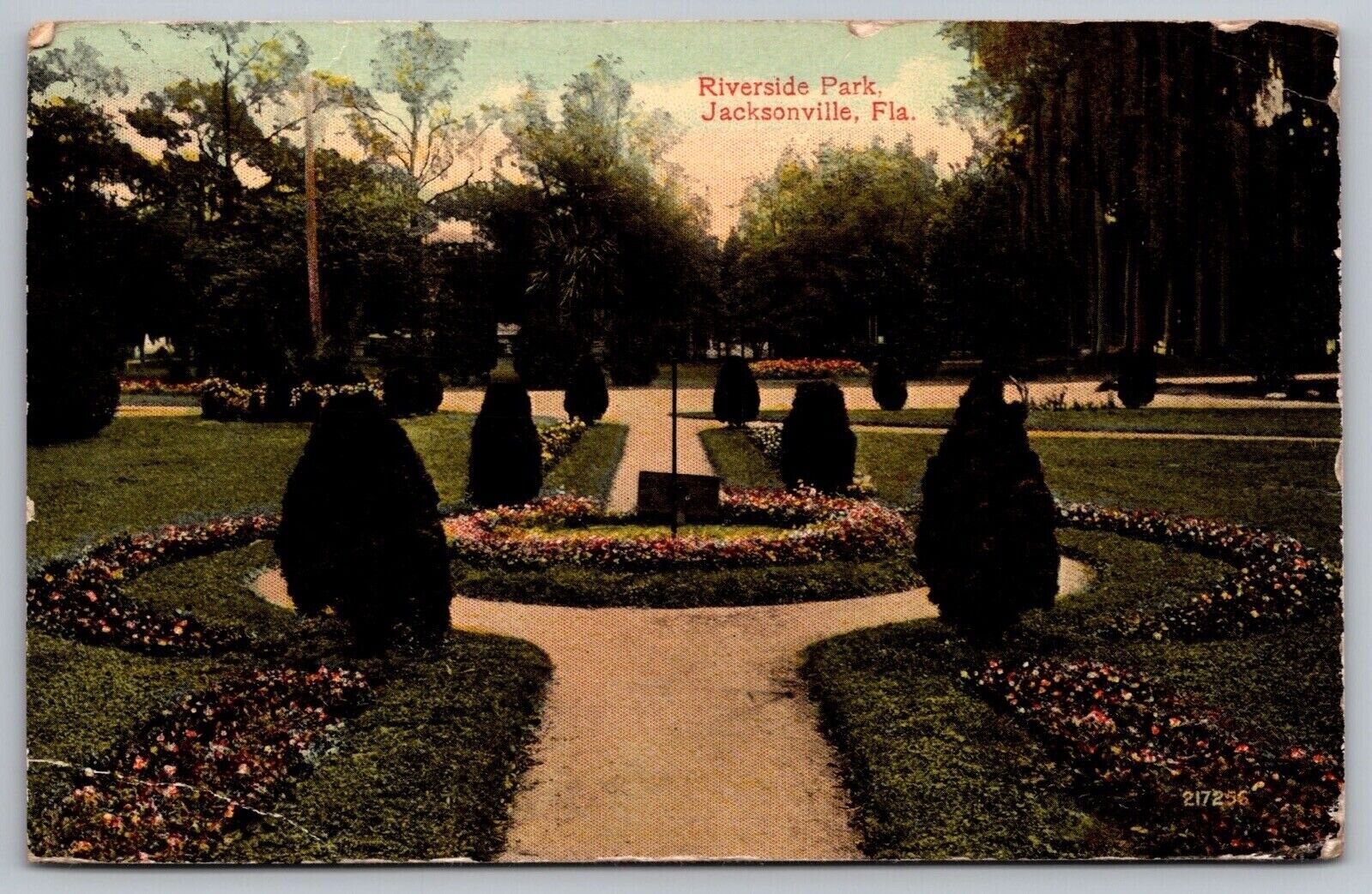 Riverside Park Jacksonville Florida Flower Garden Cancel 1914 Antique Postcard