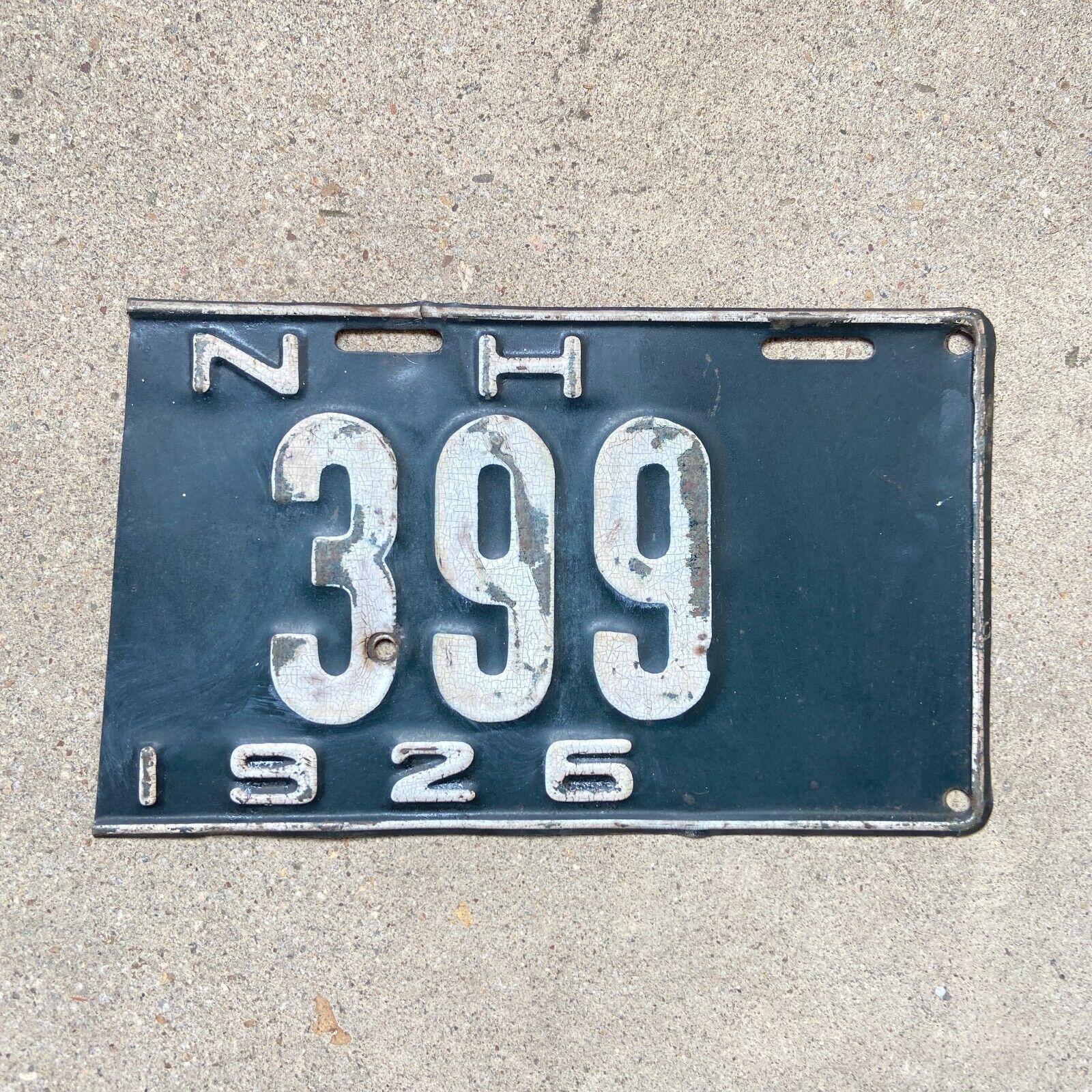 1926 New Hampshire License Plate Low Number Three 3 Digit 399 NH Ford Model T