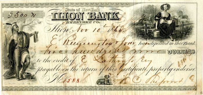 Ilion Bank Issued to E. Remington and Sons - Check - Checks