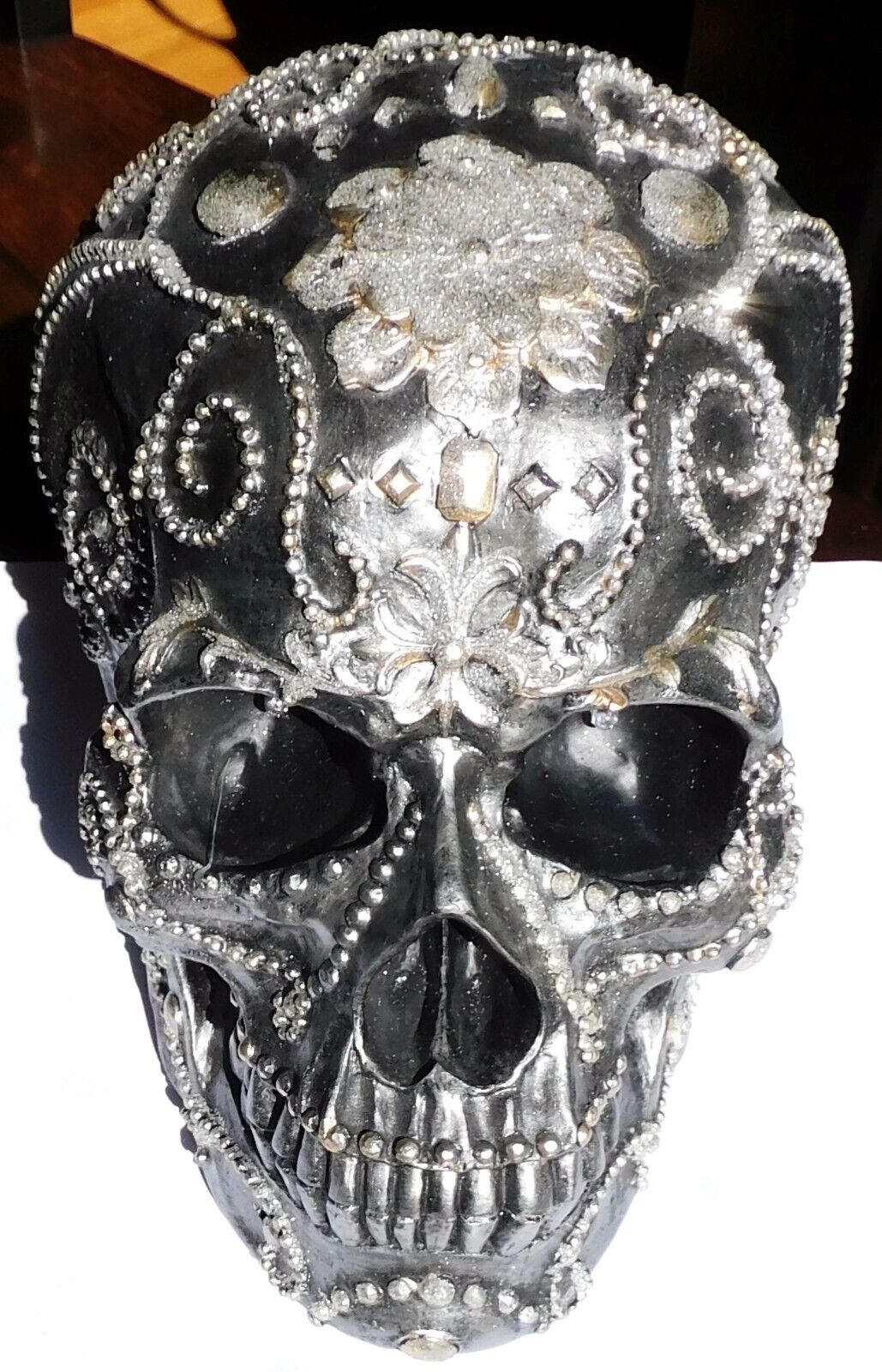 Skull Halloween Decoration Ornate Detailed Dark Cool 10x7x7\