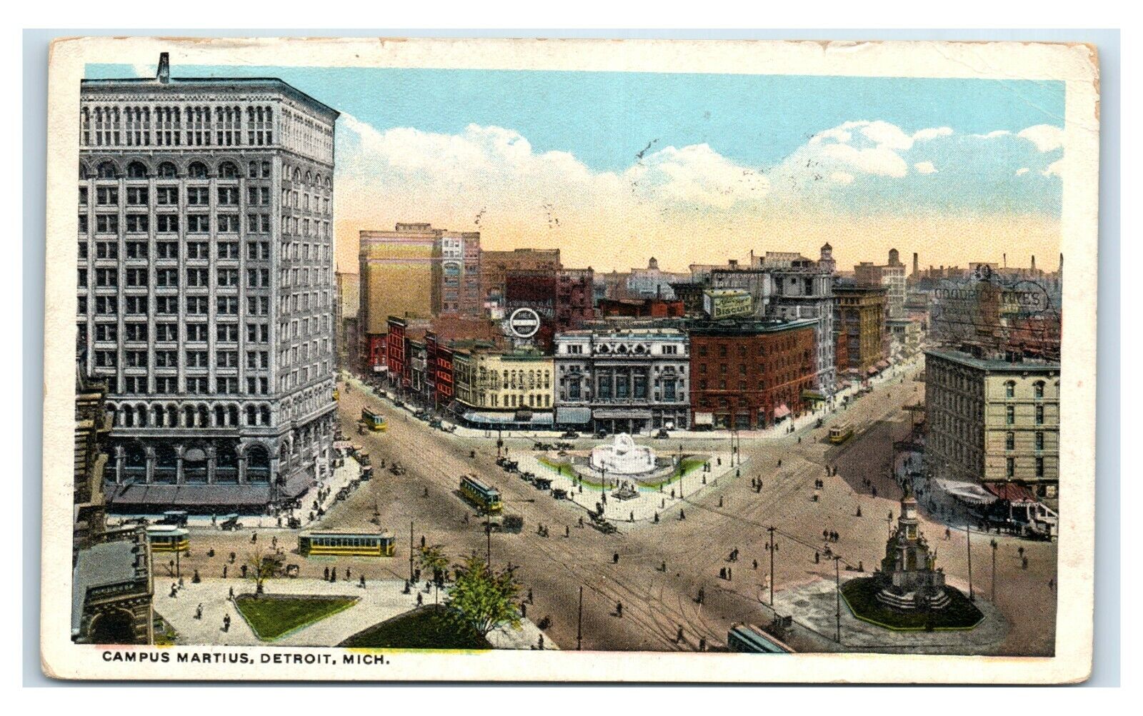 Postcard Campus Martius, Detroit, Michigan 1922 J60