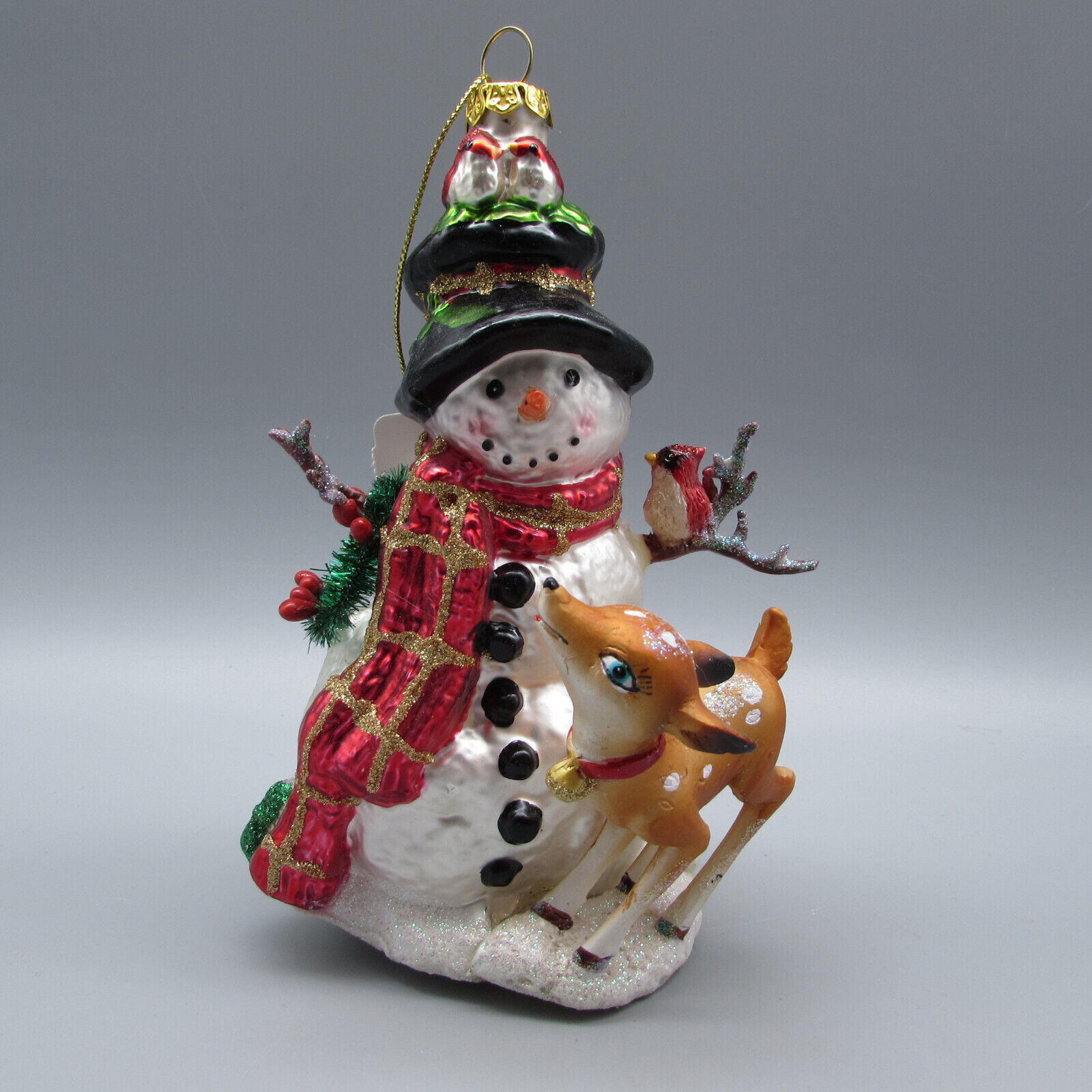 Katherines Collection Snowman & Reindeer Glass Christmas Ornament
