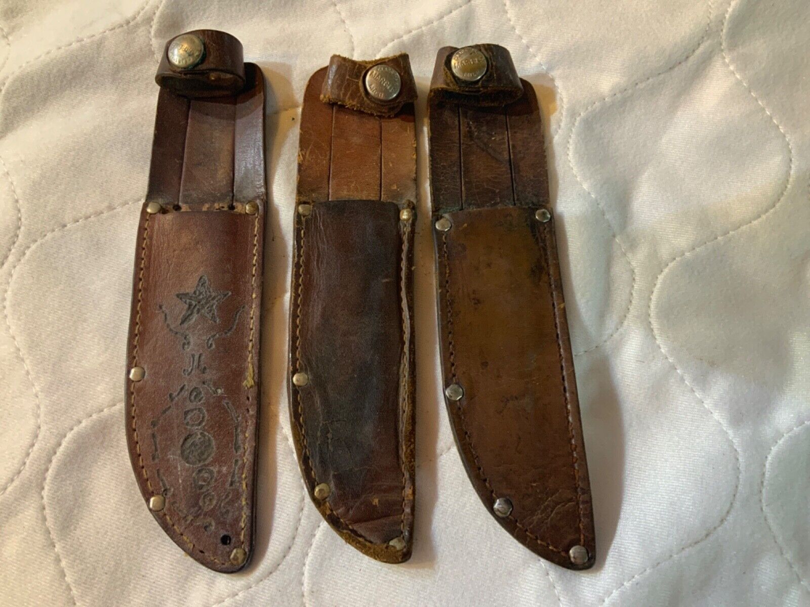 3 MARBLE’S ,  5” IDEAL OR EXPERT PATTERN , SHEATHS ONLY , USEABLE ORIGINAL