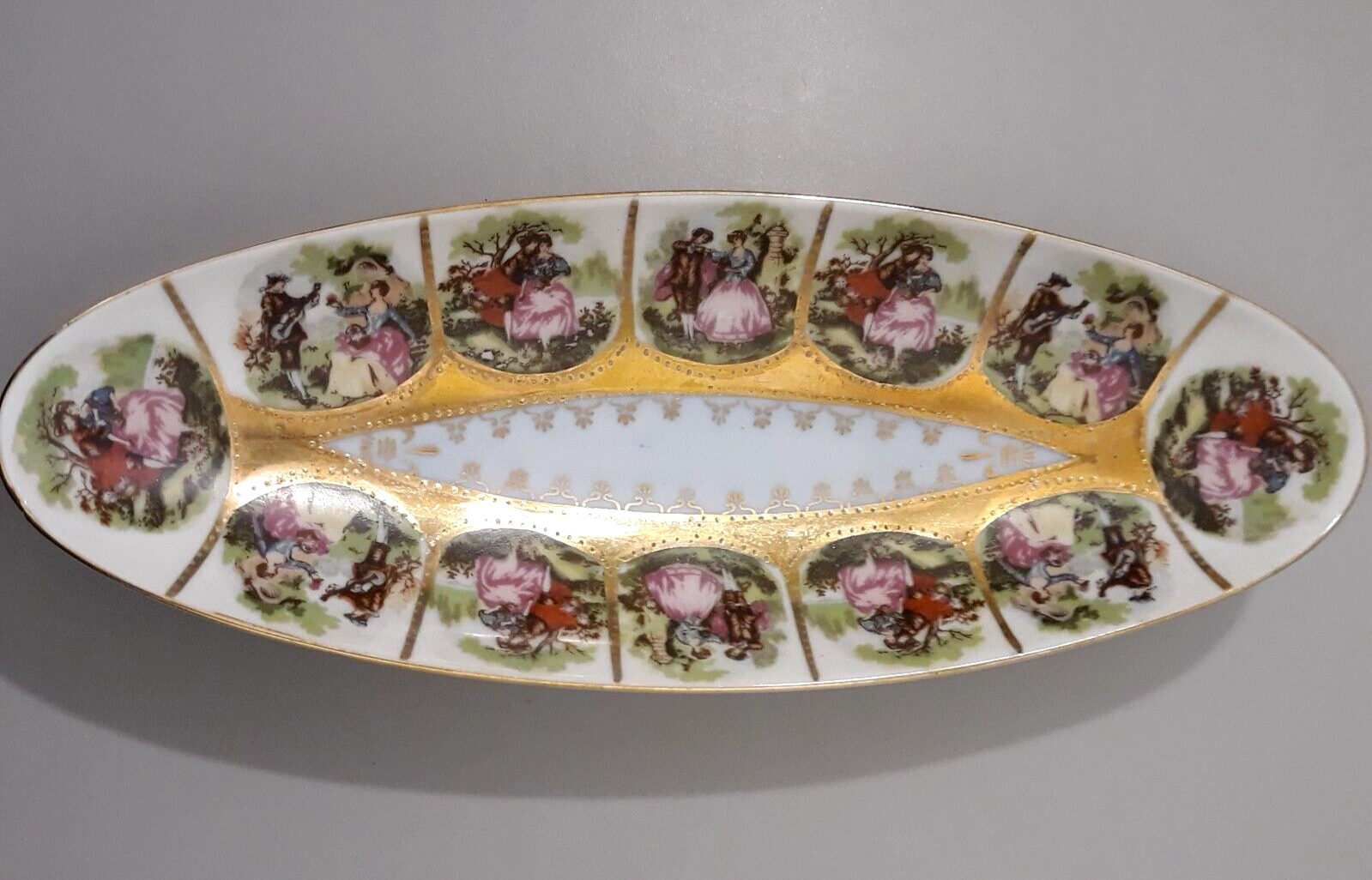 Original Arnart Creation Oval Courting Victorian Tray Plate Japan Vintage 10\