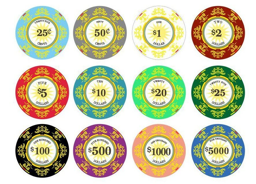 500 Classic Scroll Ceramic 10 Gram Poker Chips Bulk Pick Denominations