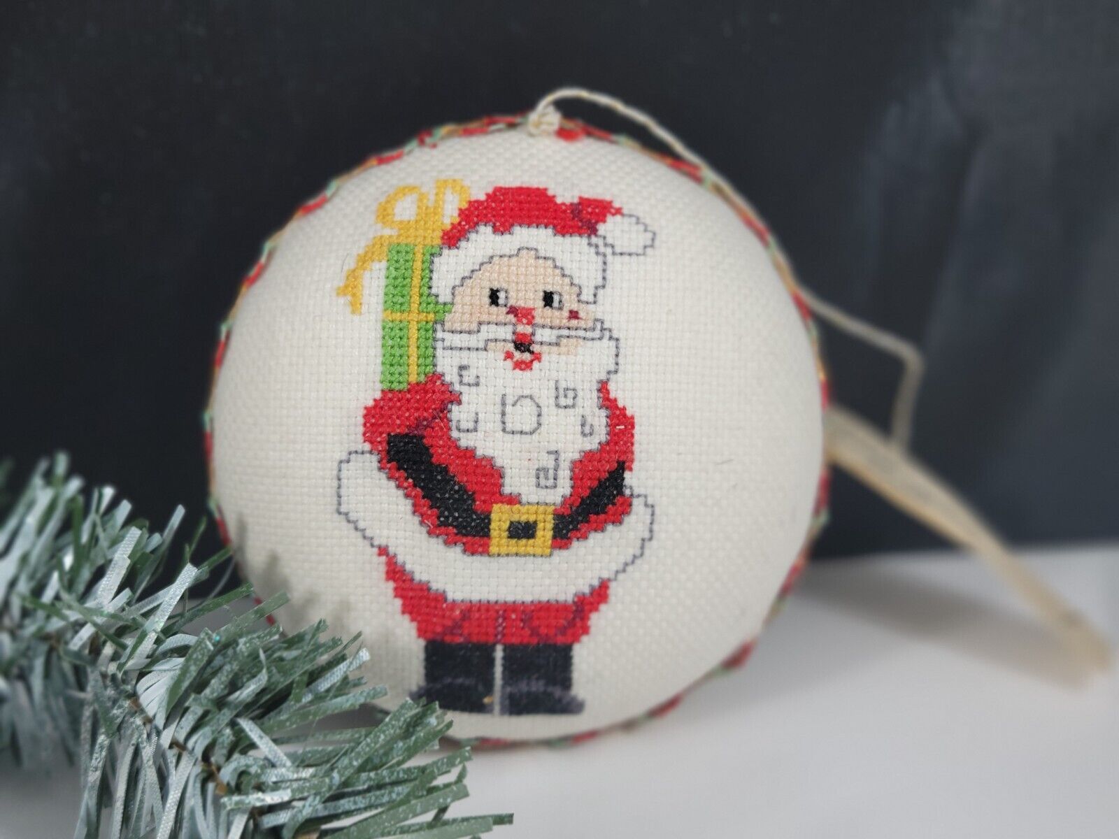Vintage Christmas Ornament  Santa Claus Handmade Embroidered 1981