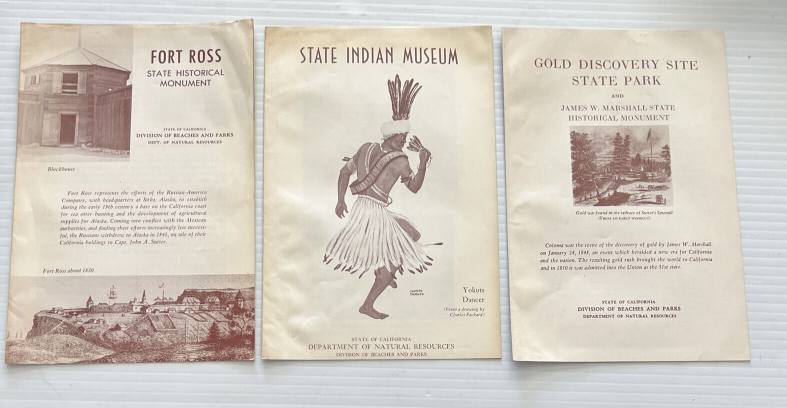 Vintage California Parks Pamphlets Fort Ross State Indian Museum Gold Discovery