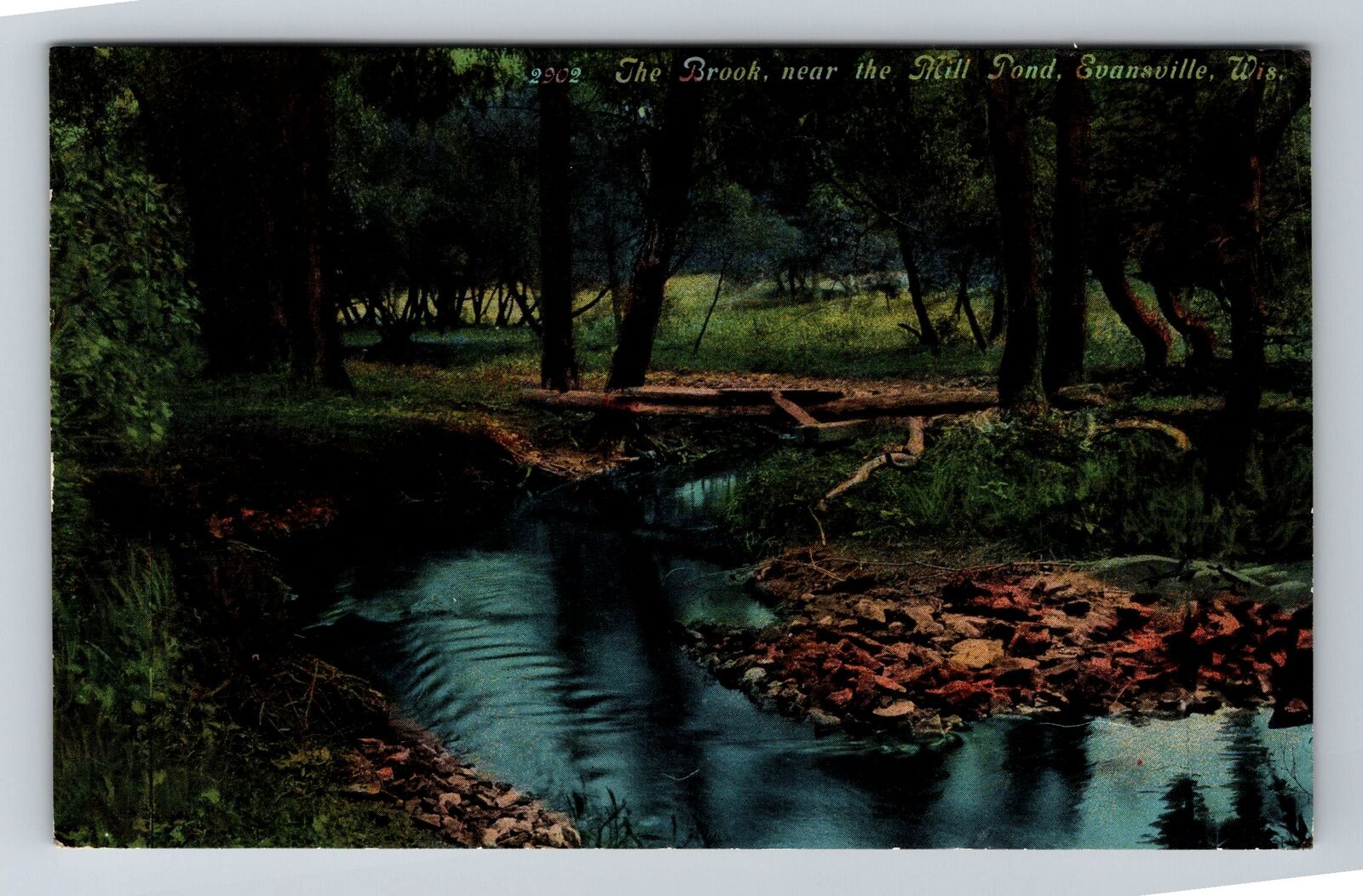 Evansville WI -Wisconsin, The Brook, Near the Hill Pond, Vintage Postcard