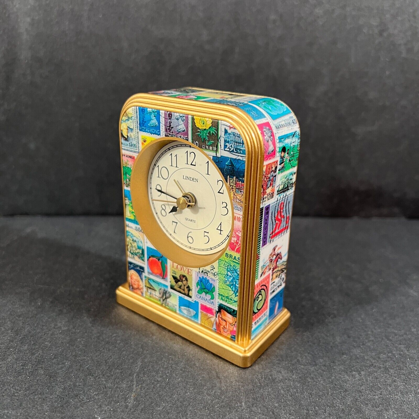 Linden Quartz Alarm Clock Postage Stamps Design 1995 Battery Second Hand Works
