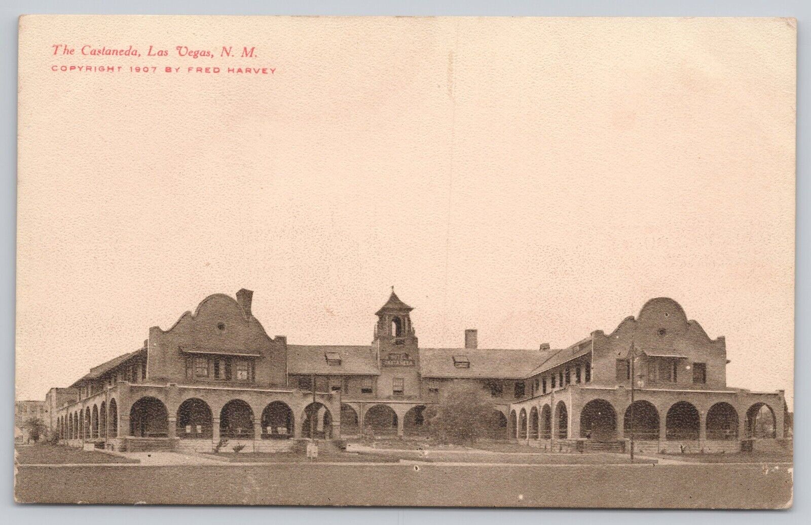 Las Vegas New Mexico Fred Harvey Castaneda Hotel Railroad Depot Vintage Postcard