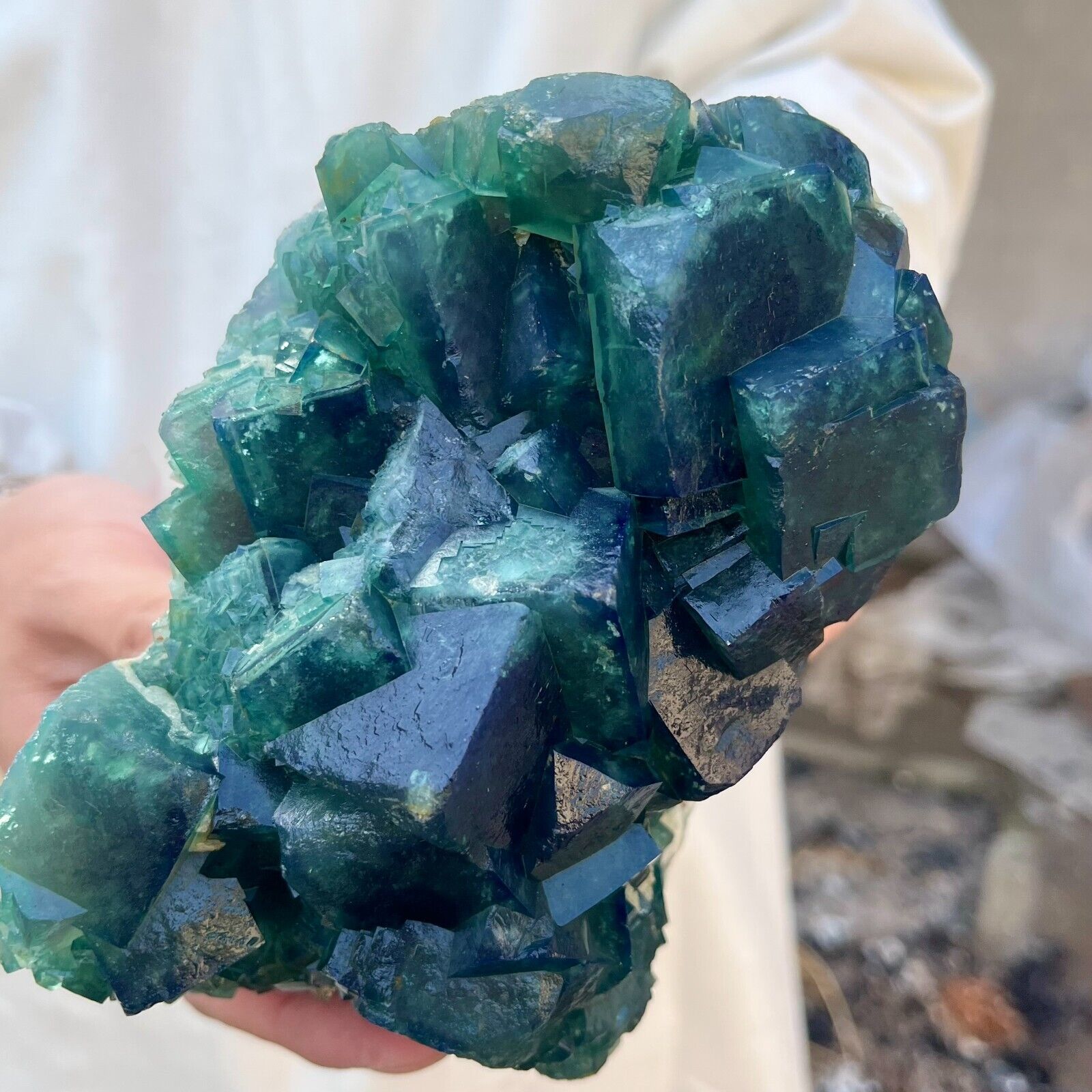 3.8lb Large NATURAL Green Cube FLUORITE Quartz Crystal Cluster Mineral Specimen