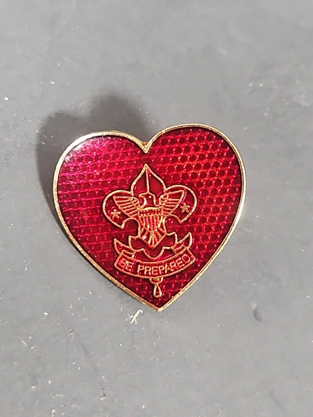 Vintage BSA Boy Scout BE PREPARED PIN Life Scout  Enameled Badge HEART Shaped 