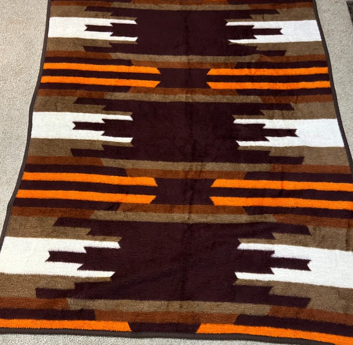 Vintage Biederlack Throw Blanket 57  x 72 Southwestern Aztec Cabin