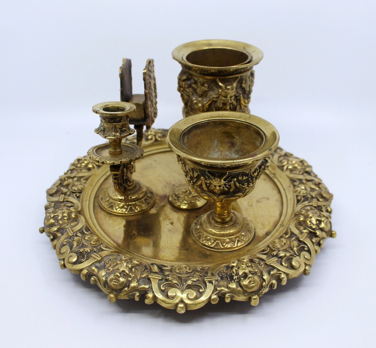 19th c. English Brass Inkwell & Writing Desk Set c.1880