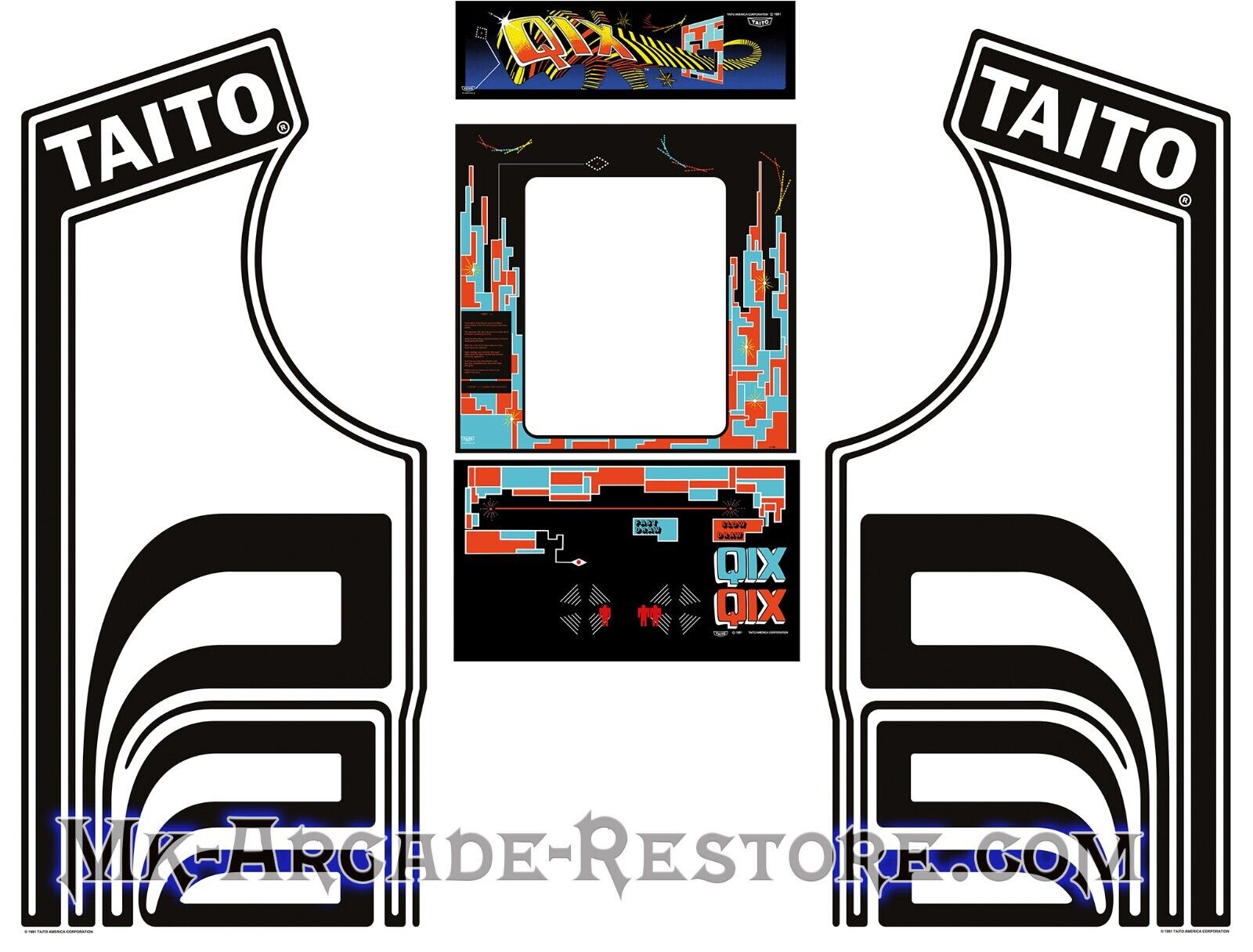 Qix Taito Side Art Arcade Cabinet Artwork Kit Graphics Decals Print