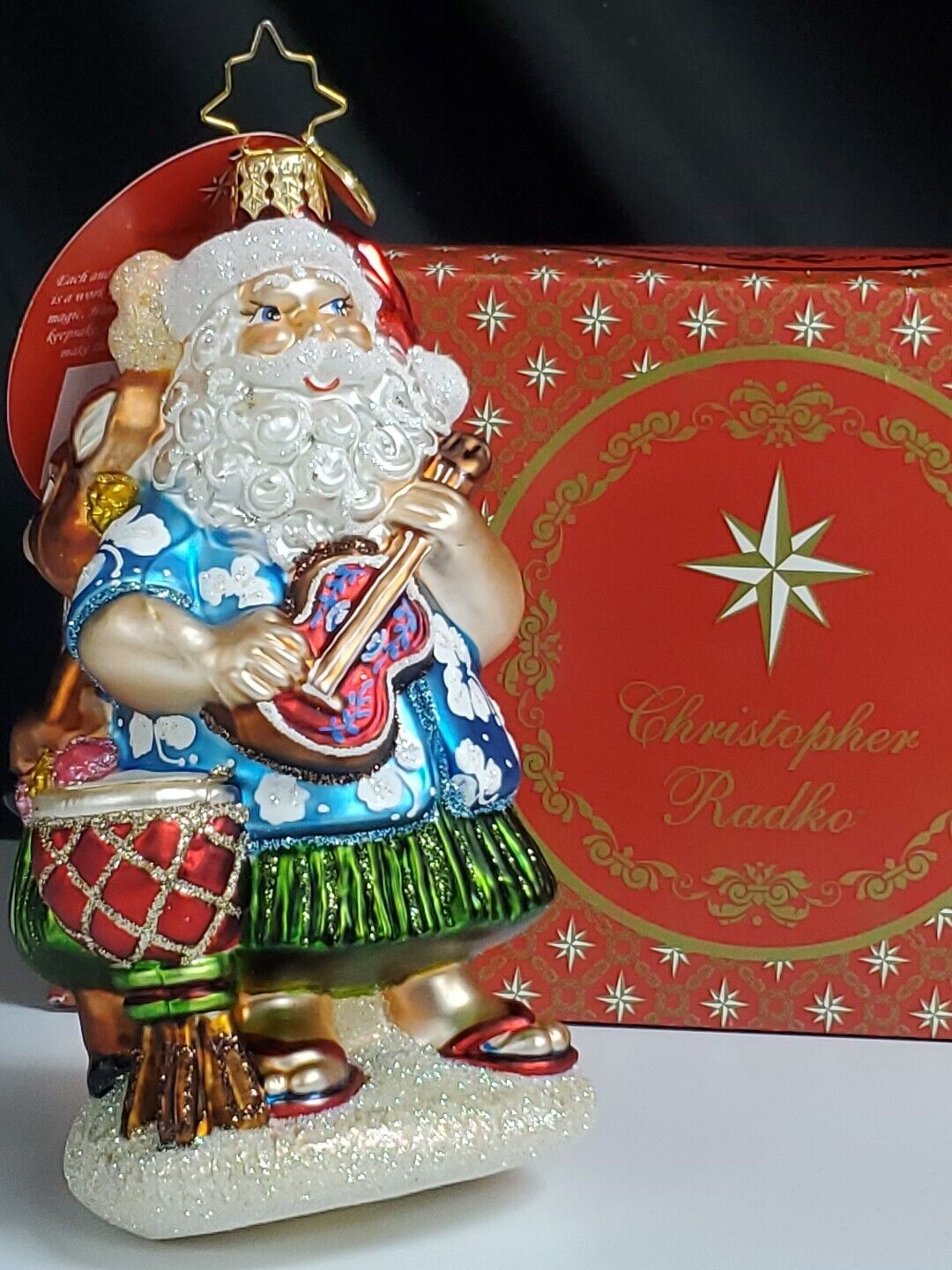 CHRISTOPHER RADKO Ho Ho Hula Glass Ornament #1021354 Santa & Reindeers NEW