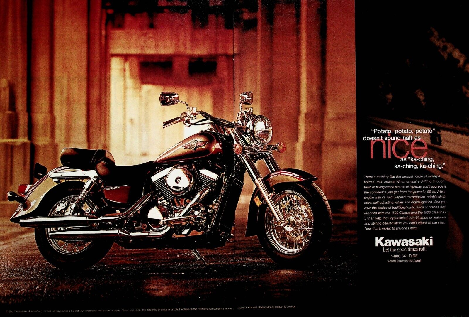 2001 Kawasaki Vulcan 1500 Cruiser - 2-Page Vintage Motorcycle Ad