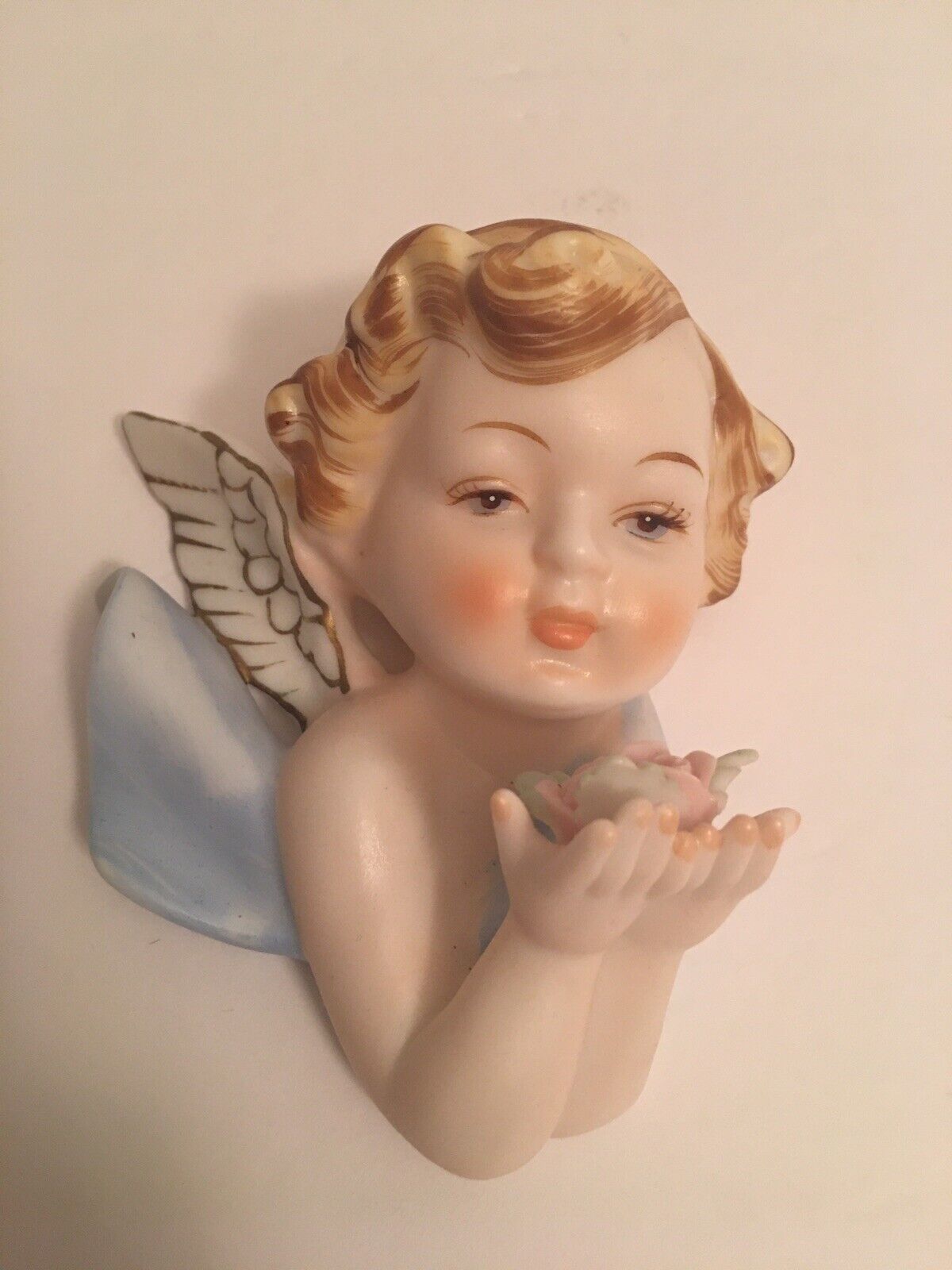 Vintage Norcrest Cherub With Flowers Wall Hanging 4”x 5”