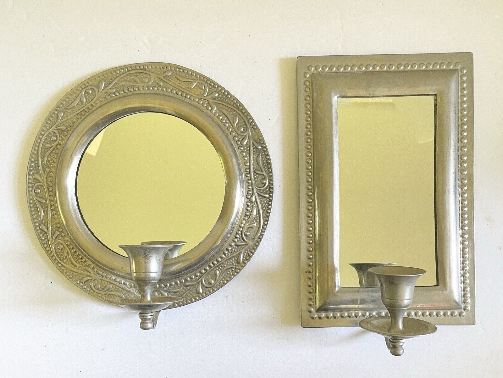 Vintage Pair Wall Square Round Candle Sconce Mirrors Metal India
