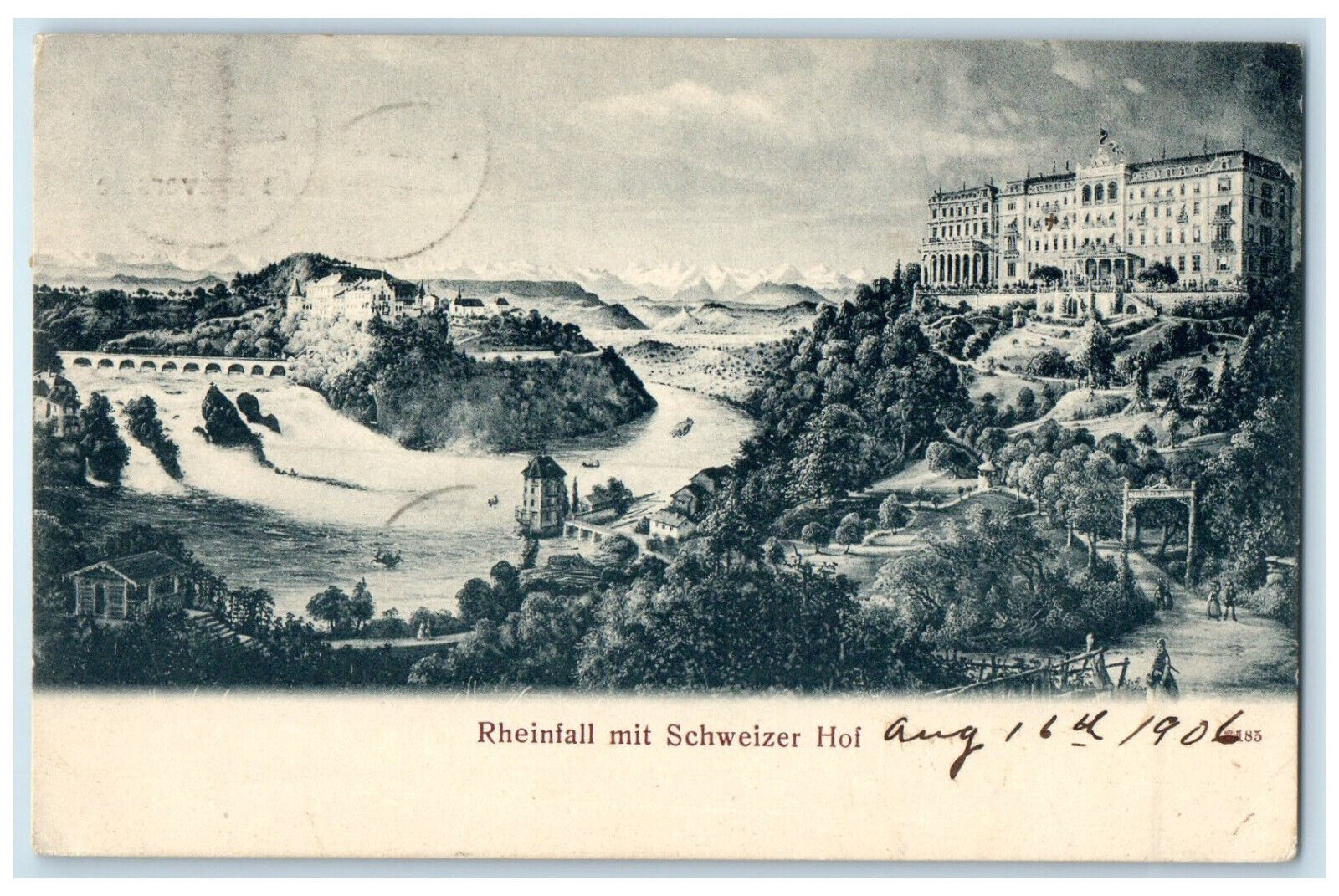 1906 Rhine Falls With Swiss Court Switzerland Posted Antique Postcard