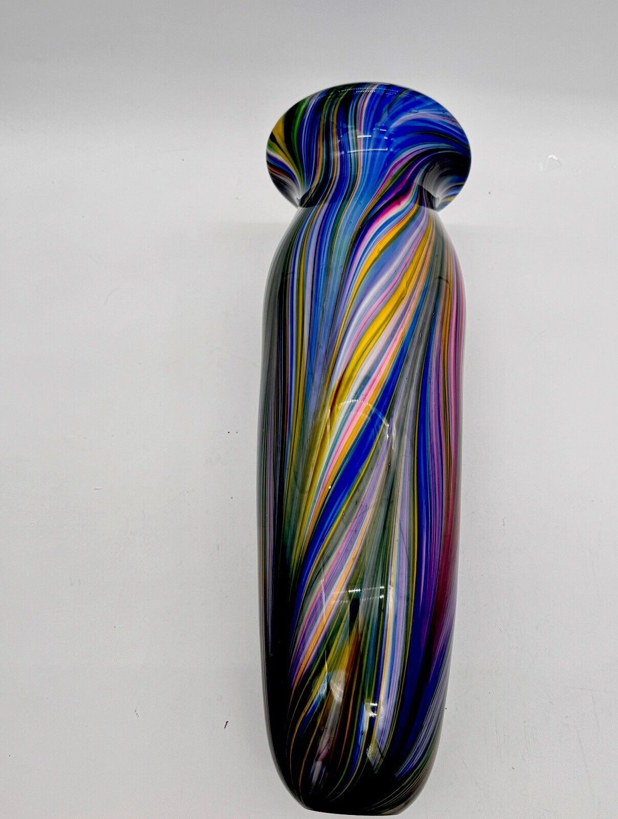Vintage Murano 1996 Art Glass Vase Multi Color Rainbow genuine Rare Italy 18”