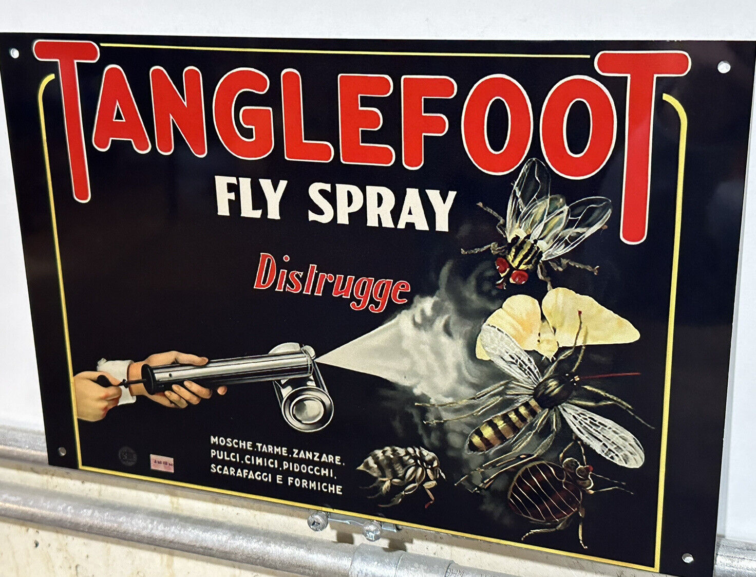 Heavy Vintage Style Tanglefoot Fly Spray Steel Metal Top Quality Sign