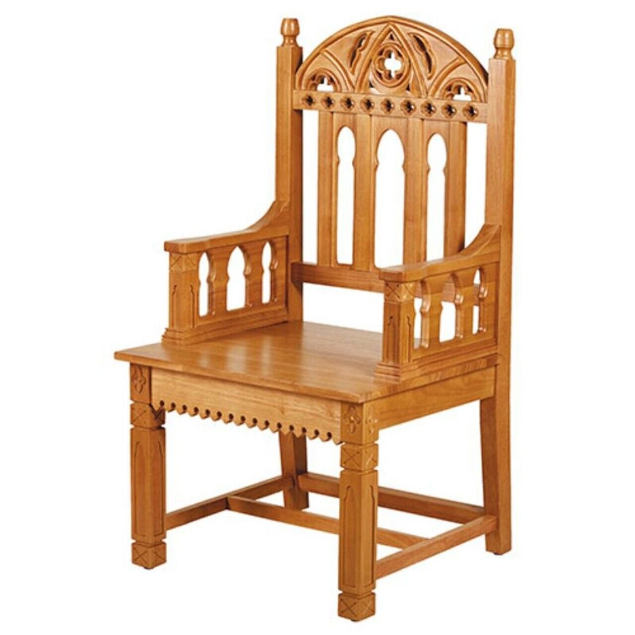 Gothic Light Stain Maple Hardwood Celebrant Chair for Church Use 48 In