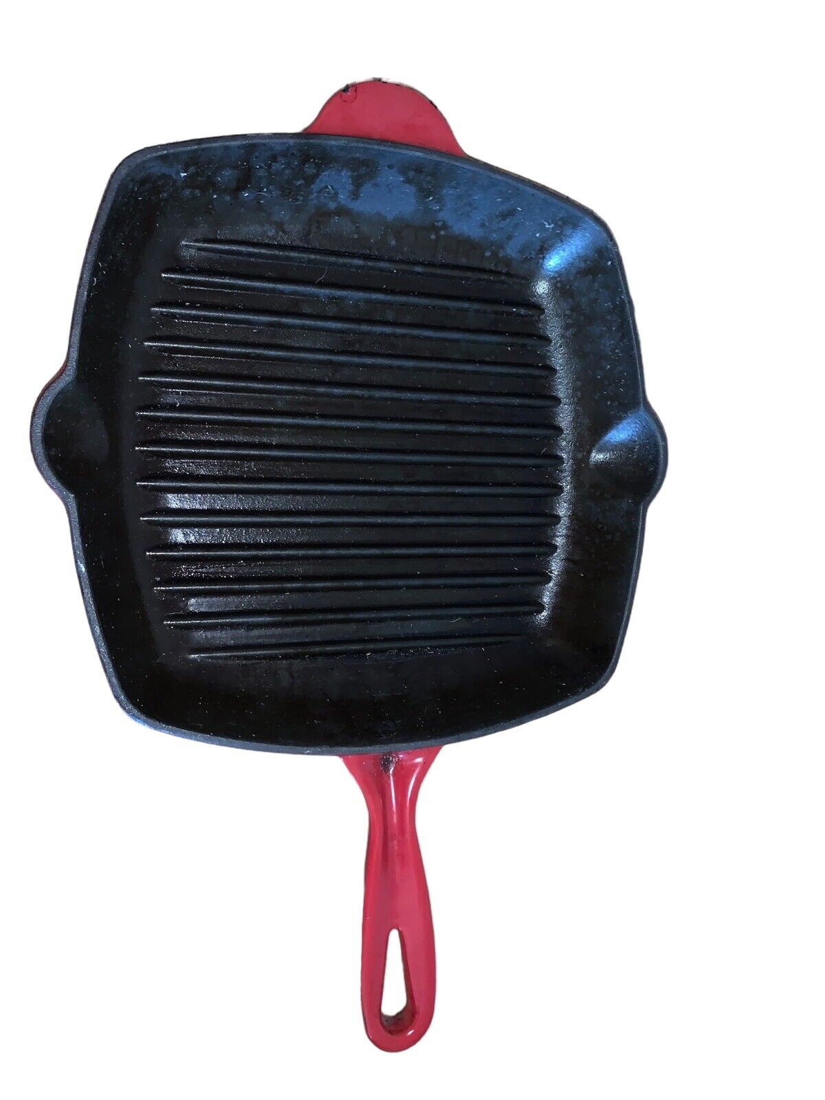 Vintage Cast Iron Skillet Griddle Pan Enamel Red With Pour Spouts 