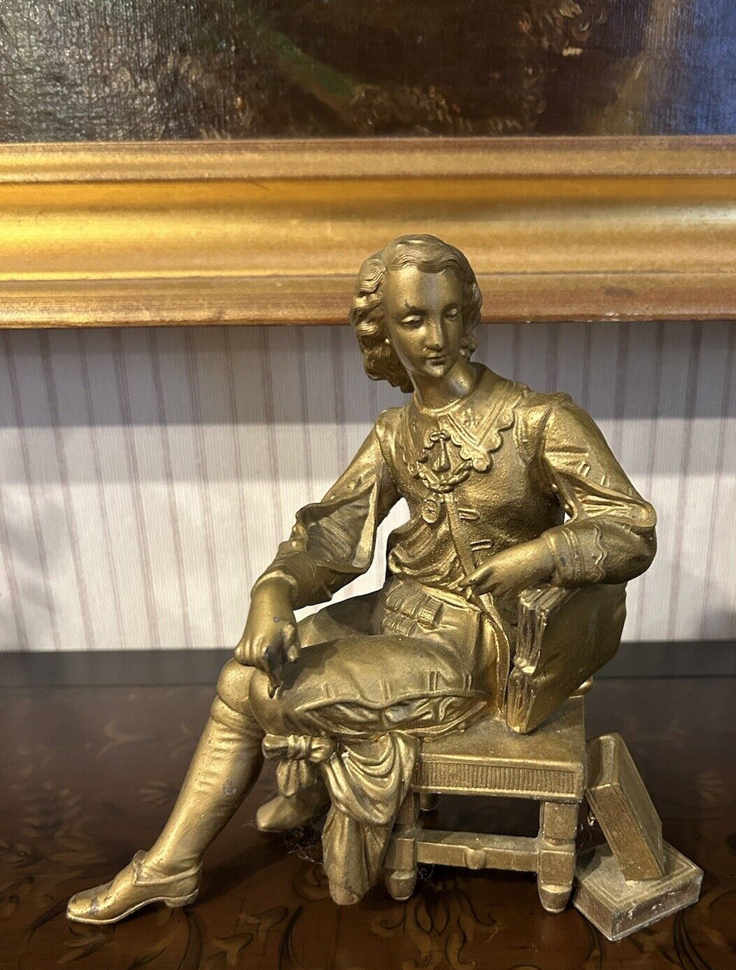 Antique Gold Spelter Metal Gentleman Figure Old Ansonia Clock Statue Topper