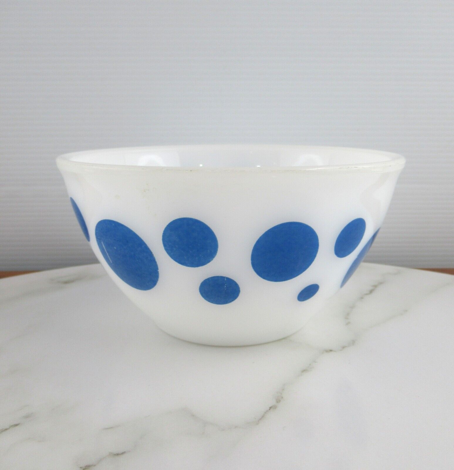 Small Vintage Agee Pyrex Australia Blue Polka Dot Mixing Bowl, 5 Inch Bowl