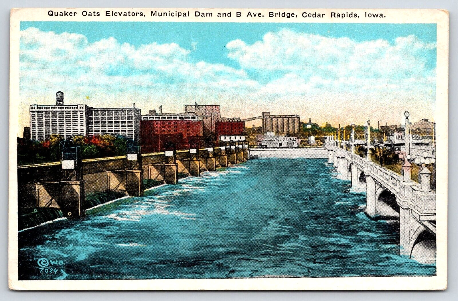 Original Old Vintage Outdoor Postcard Elevators Dam Bridge Cedar Rapids Iowa USA