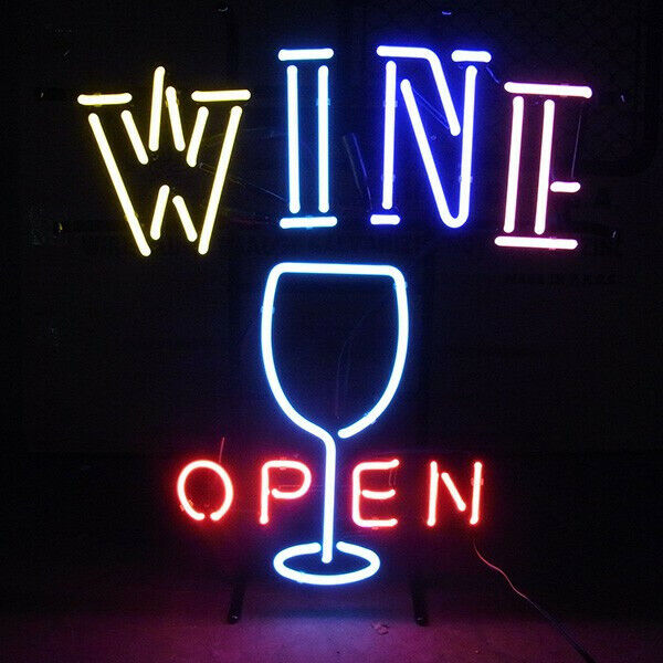 Wine Glass Open Neon Sign Light Beer Bar Pub Wall Hanging Handcraft Art 20\